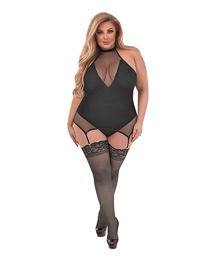 Teddy Sexy Time Fiona halter con abertura en la entrepierna negro talla única