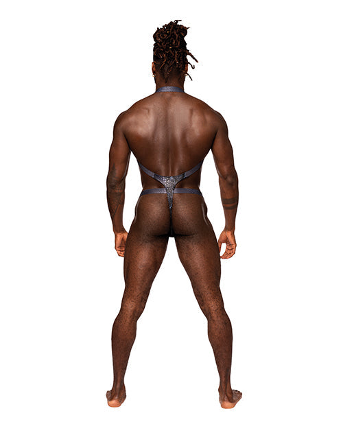 Bretelles d'épaule en métal serpentin enduit, tanga noir/bleu L/XL