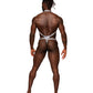 Arnés bandolera de tanga con revestimiento metálico de serpiente plateado/negro S/M