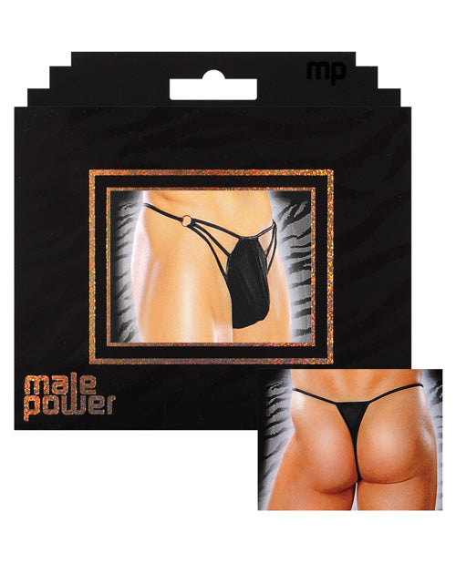 Male Power G-String w/Straps & Rings Black S/M
