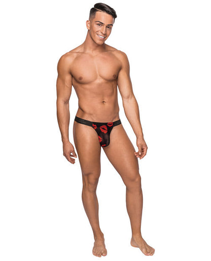 Kiss Me String micro extensible en maille V Noir/Rouge TP/P