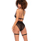 Top tipo halter con lazo y braga de cintura alta con ligueros acoplables Negro L/XL