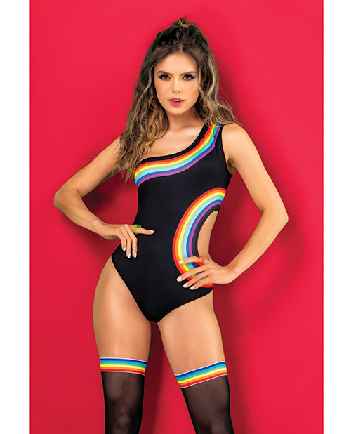 Body con estampado Pride de un solo hombro con aberturas laterales Negro G/XL