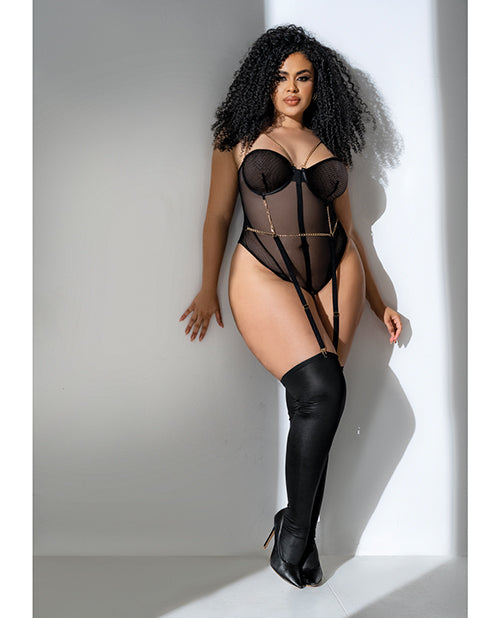 Body de malla con detalles de cadena dorada Negro 3X/4X
