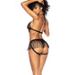 Top halter con flecos y parte inferior abierta con cremallera frontal negro G/XG