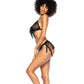 Top halter con flecos y parte inferior abierta con cremallera frontal negro G/XG