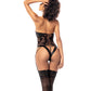 Justaucorps Fille Chat en dentelle avec jarretelles, dos lacé et accessoire de tête noir S/M
