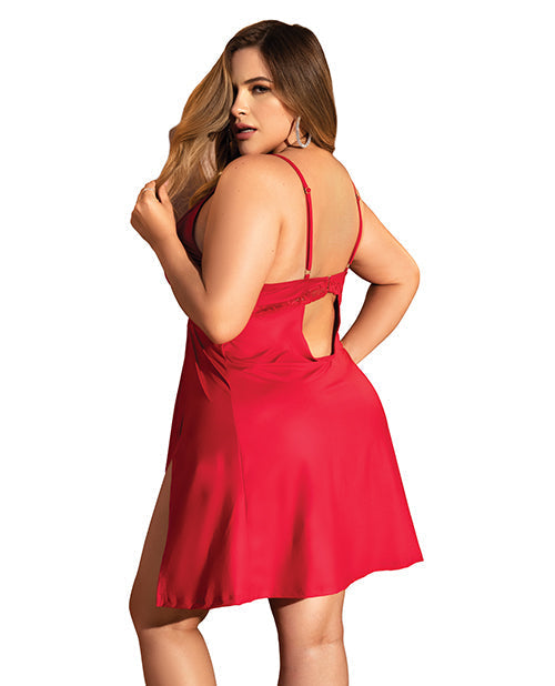 Babydoll elástico con encaje y tanga, rojo 1X/2X