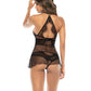 Soutien-gorge à armatures long en dentelle avec jupe amovible et culotte string Noir S/M