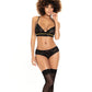 Lace Underwire Bra, Thong & Garterbelt w/Lace Up Detail Black M/L