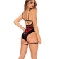 Body armatures avec porte-jarretelles intégrés et fermeture à agrafe à l'entrejambe Noir/Rouge L/XL