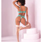 Floral Lace Bra, Garter Belt & Panty Aqua L/XL