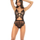 Teddy en dentelle florale et résille avec armatures et découpes, noir, taille XL