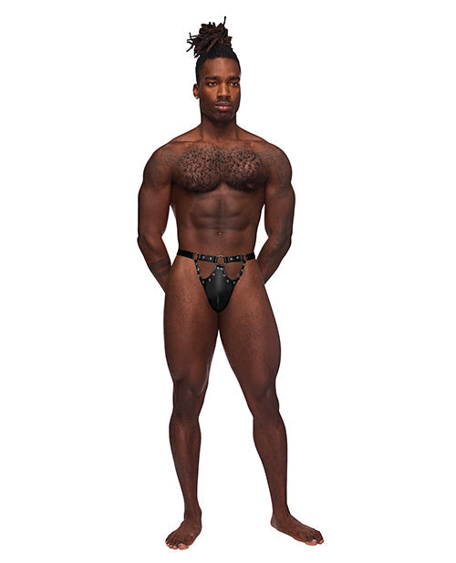 Fetish Jouster Tanga Anillo Frontal de Nailon y Spandex Negro S/M