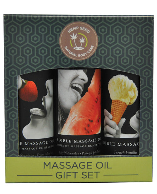 Coffret cadeau d'huiles de massage comestibles Earthly Body - Pastèque, Fraise et Vanille de 56 g