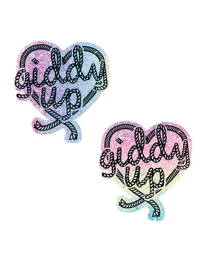 Cubrepezones reflectantes con diseño de corazón Neva Nude Giddy Up - Arcoíris T/U
