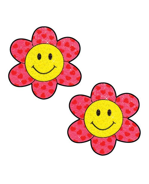 Cubrepezones con Brillantina Neva Nude Smiley Flower Power - Rosa/Amarillo Talla Única