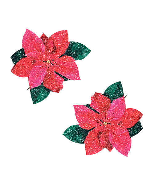 Cubrepezones con Brillo de Flor de Nochebuena Neva Nude - Rojo/Verde Talla Única