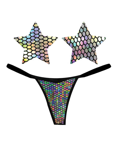 Neva Nude Naughty Knix Tanga Holográfico y Pezoneras Mirrored Mayhem - Negro T/U