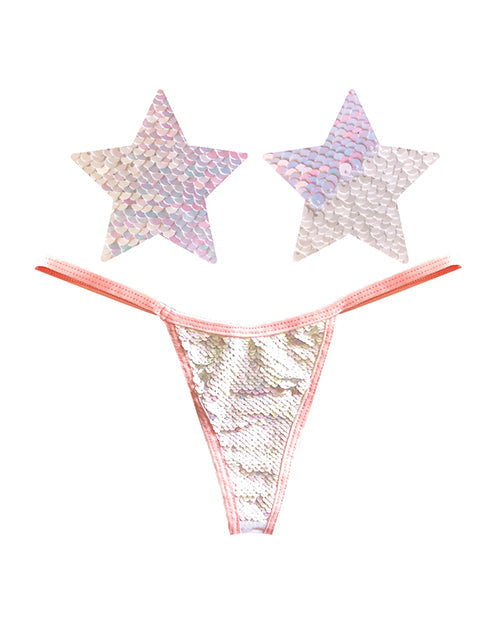 Neva Nude Naughty Knix Tanga de lentejuelas reversibles y pezoneras Princess Bride - Rosa/Blanco T/U