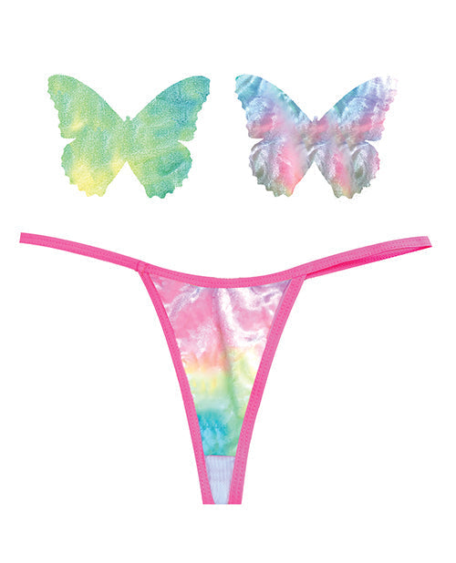 Neva Nude Naughty Knix Tanga de Terciopelo Rainbow Sherbet y Cubrepezones - (El color varía) Multi T/U