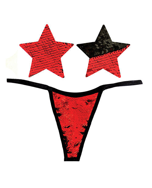 Tanga y pezoneras de lentejuelas reversibles Neva Nude Naughty Knix Sookie - Rojo/Negro Talla única