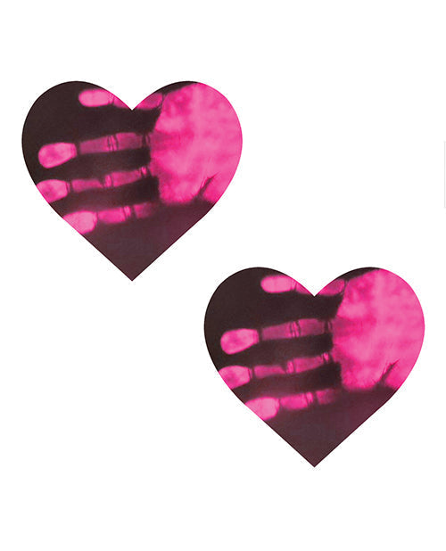 Tapas para pezones Neva Nude de corazón con reactividad a la temperatura - Rosa neón