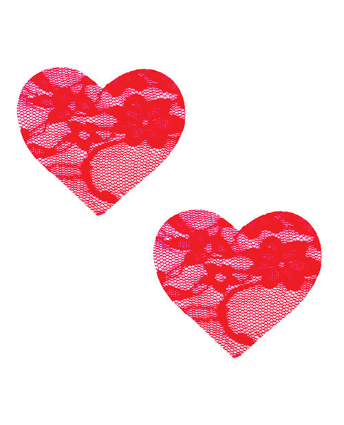 Cubrepezones de encaje Neva Nude con forma de corazón - Rojo Talla Única
