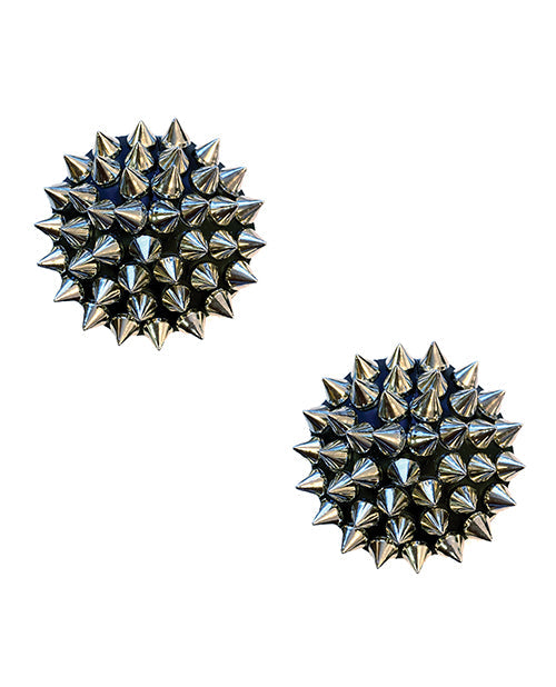 Neva Nude Burlesque Bowser Spike Pezoneras Reutilizables de Silicona de Piel Sintética - Plata/Negro T/U
