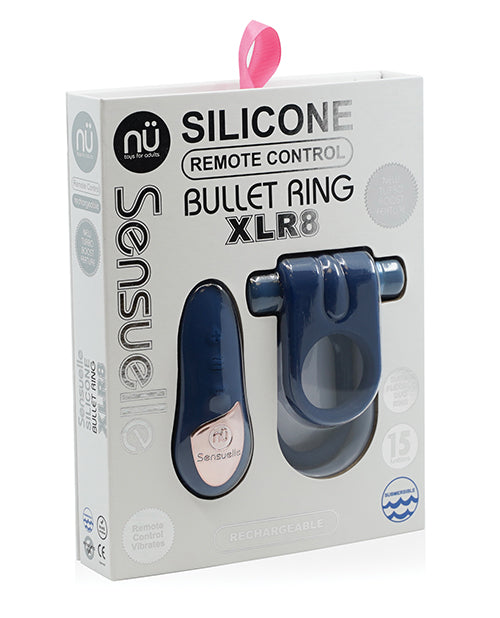 Anneau Vibrant Télécommandé en Silicone Nu Sensuelle XLR8 Turbo Boost - Bleu Marine