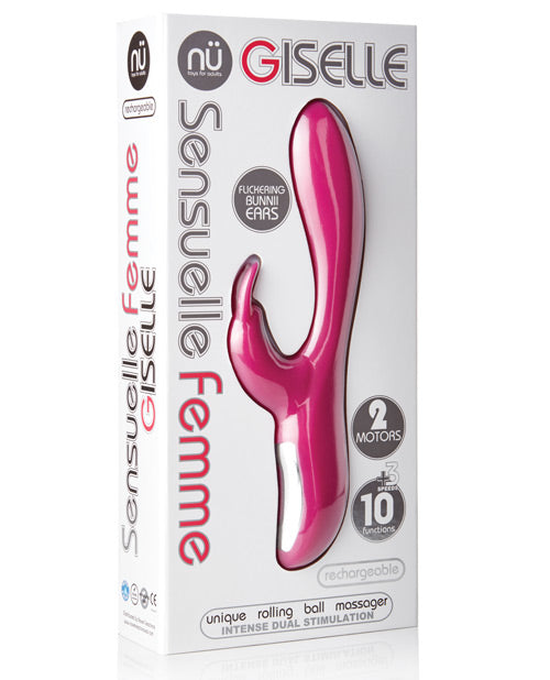 Vibromasseur point G Nu Sensuelle | Vibromasseur lapin rechargeable Giselle | Vibromasseur clitoridien magenta | Meilleur vibromasseur pour femme