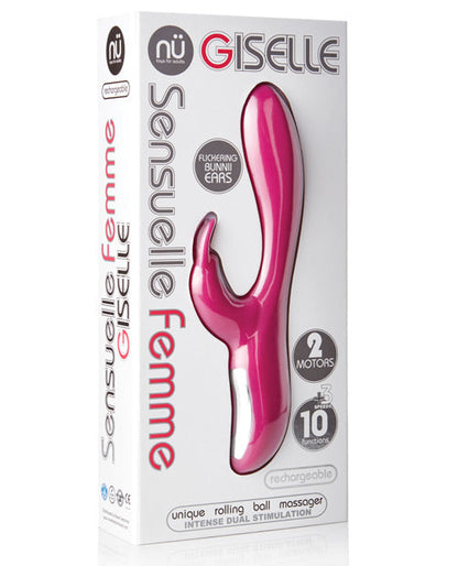 Vibromasseur point G Nu Sensuelle | Vibromasseur lapin rechargeable Giselle | Vibromasseur clitoridien magenta | Meilleur vibromasseur pour femme
