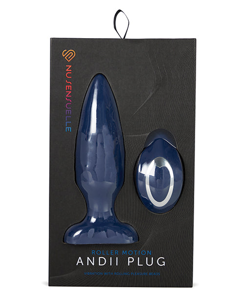 Vibromasseur Plug Anal Vertical avec Billes Nu Sensuelle Andii - Bleu Marine