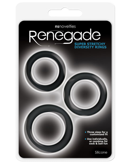 Bagues Renegade Diversity - Pack de 3 noires