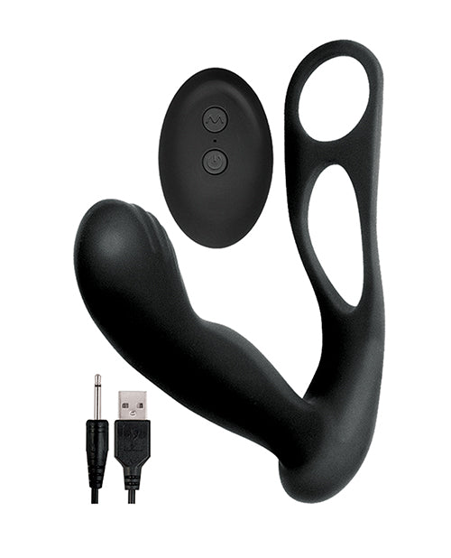 Masajeador de próstata Butts Up con anillo escrotal y para el pene - Negro