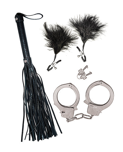 Conjunto de Látigo y Puños Bondage de Nasstoys - Negro