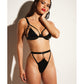 FETISH Excitement Sostén y braga de vinilo con aros sin forro, con anilla en D y broche metálico, negro, talla G