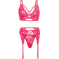 Bralette de encaje con ojo de cerradura y ligas y tanga Afrodita - Frambuesa L/XL