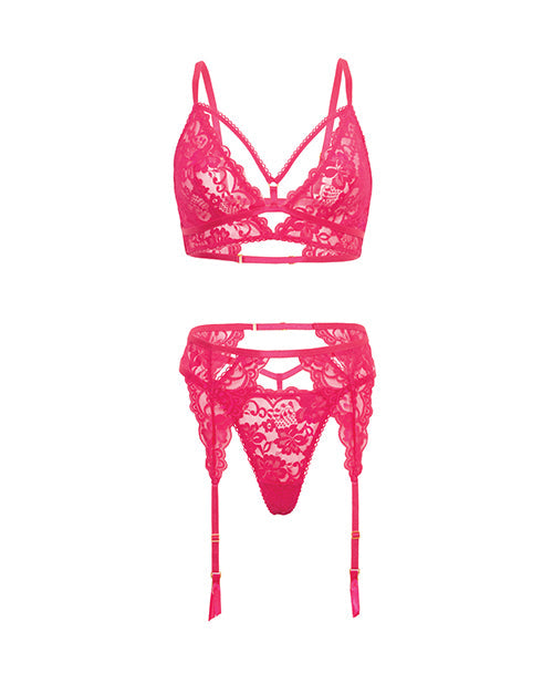 Bralette de encaje con ojo de cerradura y ligas y tanga Afrodita - Frambuesa L/XL