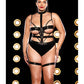 FETISH Teddy de vinilo letal con aros, ojales y gargantilla, negro 2X