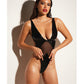 FETISH Teddy de vinilo y malla con copa suave, escote alto y pernera, Negro S/M