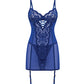 Babydoll Kehlani con aros, liguero desmontable y tanga - Azul Cobalto 1X/2X