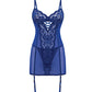 Porte-Jarretelles et Tanga Amovibles Kehlani Babydoll avec Armatures - Bleu Cobalt L/XL