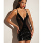 FETICHE Excitación, Babydoll Ajustado de Rejilla y Vinilo con Anilla en D y Cierre Metálico Negro 2X