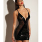 FETICHE Excitación, Babydoll Ajustado de Rejilla y Vinilo con Anilla en D y Cierre Metálico Negro 2X