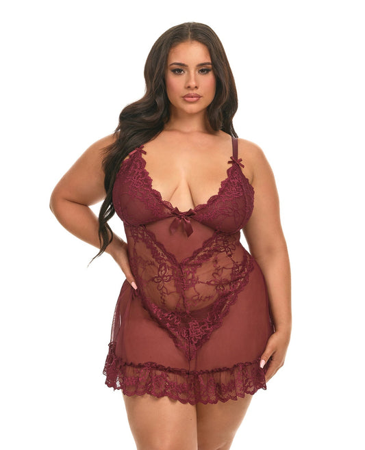 Nuisette Valentine Lacey avec string - Zinfandel 1X/2X