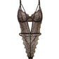 Greta Snake Eyelash Lace Teddy - Black/Gold XL