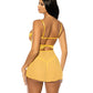 Babydoll Hazel Peek-A-Boo con braguita de hilo dental - Amarillo S/M