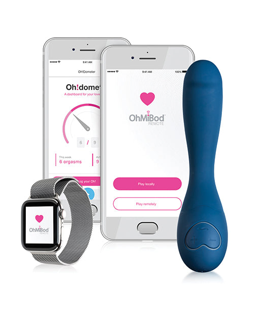 Vibrador Bluetooth OhMiBod | Vibrador controlado por aplicación Nex 2 de 2.ª generación | Vibrador de teléfono azul marino