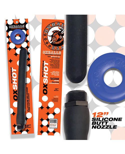 Oxballs Oxshot 12" Buse Anale en Silicone avec Anneau de Pénis Flexible - Noir/Bleu